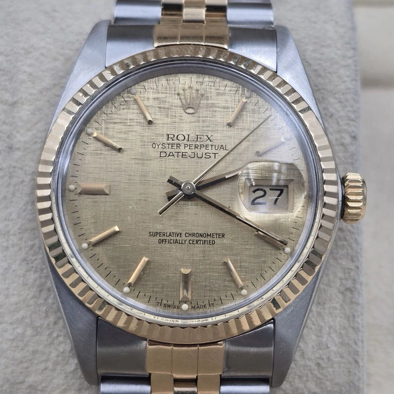 PAPERS Rolex Datejust Champagne Linen Two-Tone Gold Jubilee 16013 36mm Watch